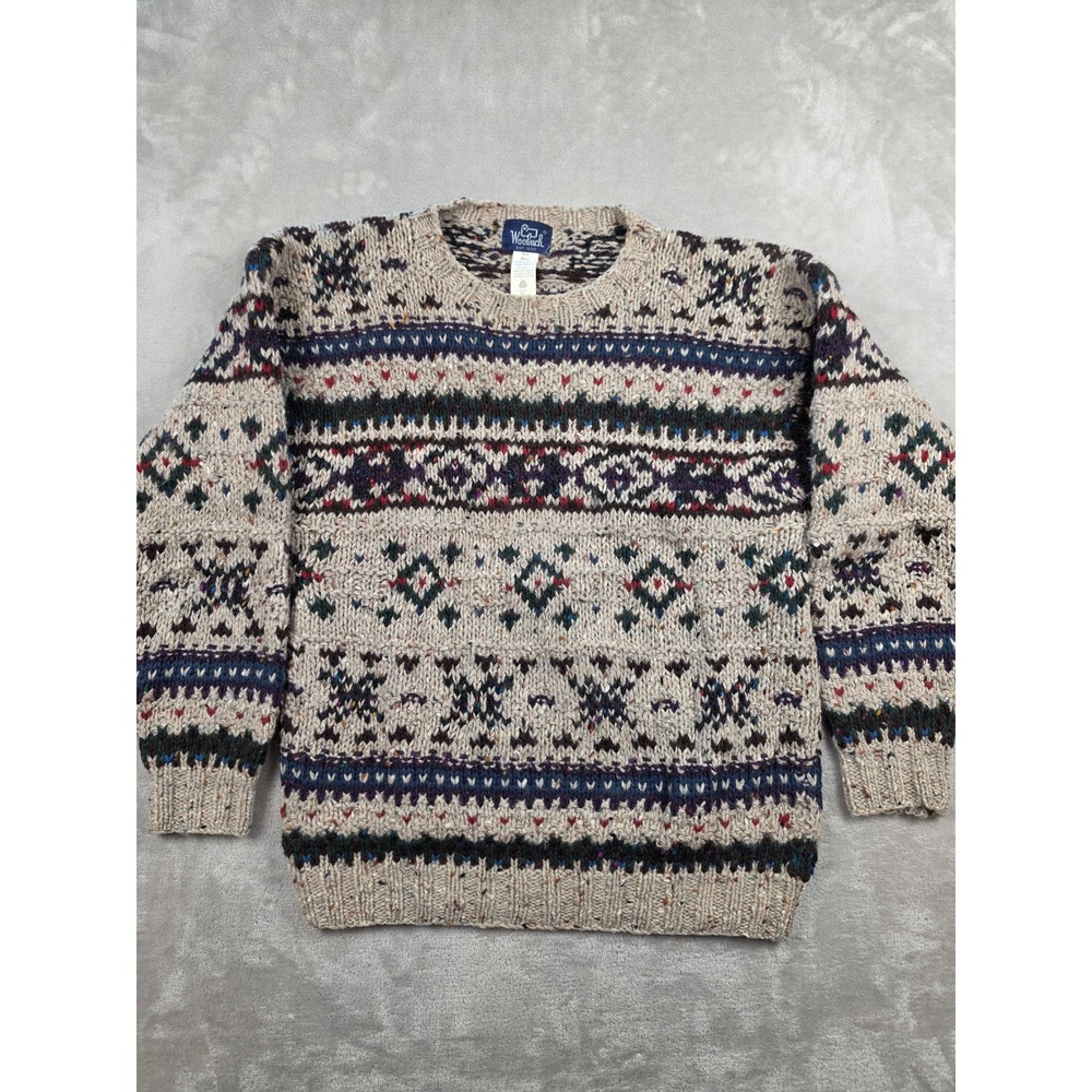 Vintage Woolrich Sweater Mens L Fit M/S Fair Isle Wool Crewneck Flecked Donegal
